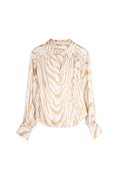 Shop Halsey Moire Printed Washed Silk Puff L/s Blouse Halsey Eco-silk Blouse In Shell Jumbo Moire