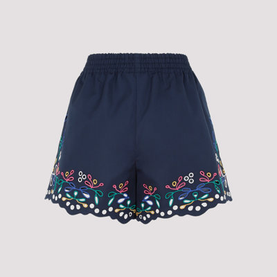 Shop Chloé Cotton Embroidered Shorts Pants In Blue