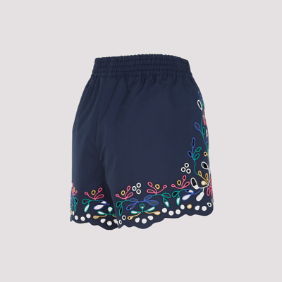 Shop Chloé Cotton Embroidered Shorts Pants In Blue