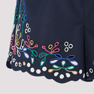 Shop Chloé Cotton Embroidered Shorts Pants In Blue