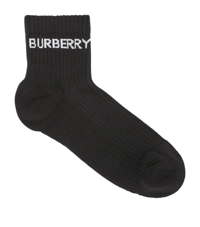 Shop Burberry Cotton-blend Logo Socks In Black