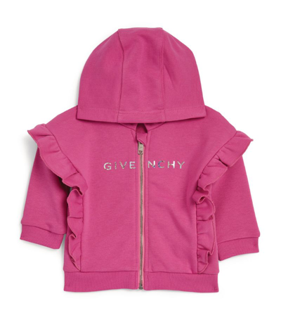 Shop Givenchy Kids Frill-detail Zip-up Hoodie (6-36 Months) In Pink