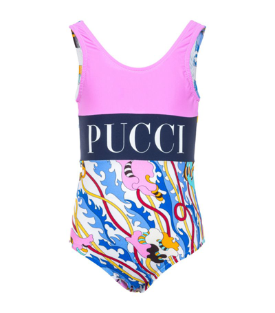 Shop Emilio Pucci Junior Pucci Junior Printed Logo Swimsuit (4-14 Years) In Multi