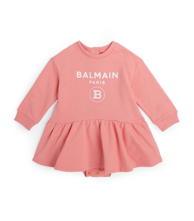 Shop Balmain Kids Ruffled Sweatshirt Dress (6-36 Months) In Pink