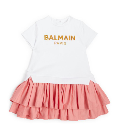 Shop Balmain Kids Ruffled T-shirt Dress (9-36 Months) In White