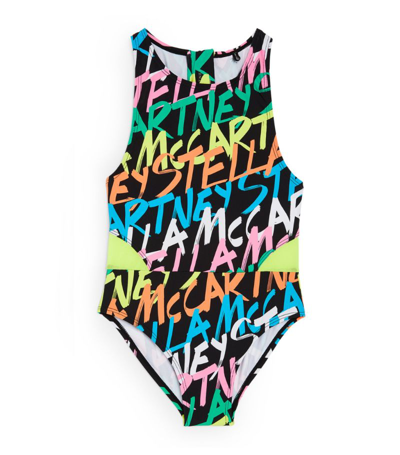 Shop Stella Mccartney Kids Logo Print Swimsuit In Multi