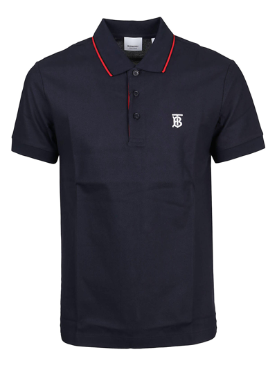 Shop Burberry Icon Stripe Placket Polo Shirt In Navy
