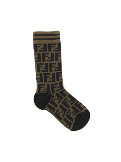 Shop Fendi Ff Intarsia Ribbed Socks In Multi