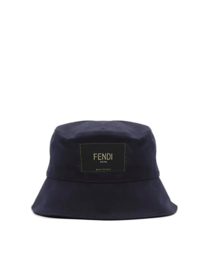Shop Fendi Logo Patch Denim Bucket Hat In Blue