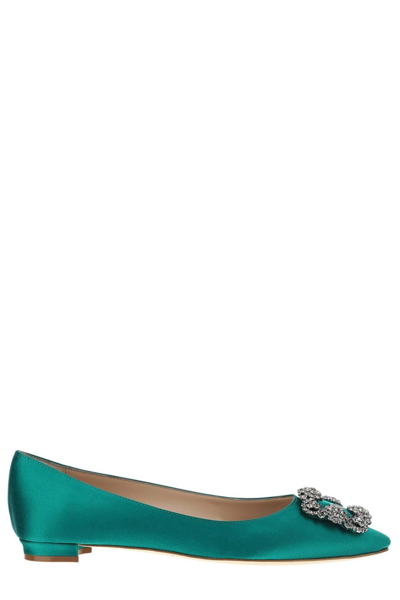 Shop Manolo Blahnik Hangisi Ballerina Flats In Green