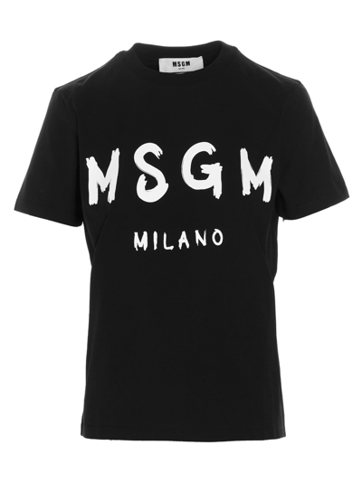 Shop Msgm Logo Printed Crewneck T In Black