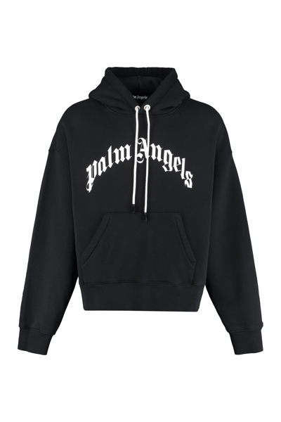 Shop Palm Angels Logo Printed Drop Shoulder Hoodie In Black