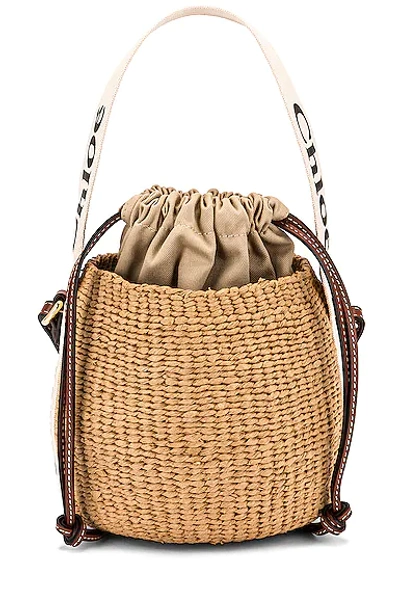 Chloé Woody Small Mifuko Basket Bag In Fair Trade Paper Embellished With Linen In White