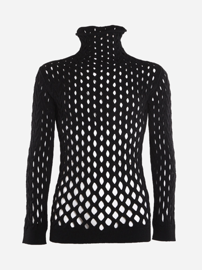 Shop Valentino High Neck Mesh Sweater In Black
