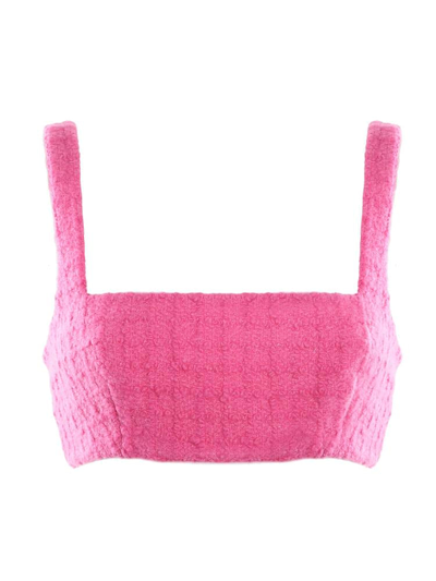 Shop Valentino Tweed Sleeveless Cropped Top In Pink