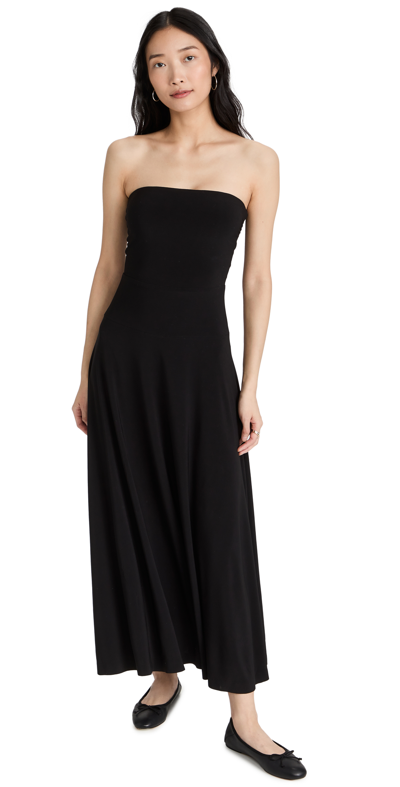 Shop Norma Kamali Strapless Flared Dress To Midcalf Black