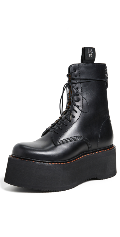 R13 Black Double Stack Boots In Black