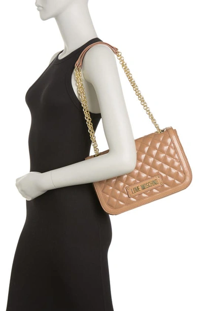 Shop Love Moschino Diamond Quilted Shoulder Bag In Cammello