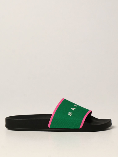 Shop Marni Slides With Logo In Green