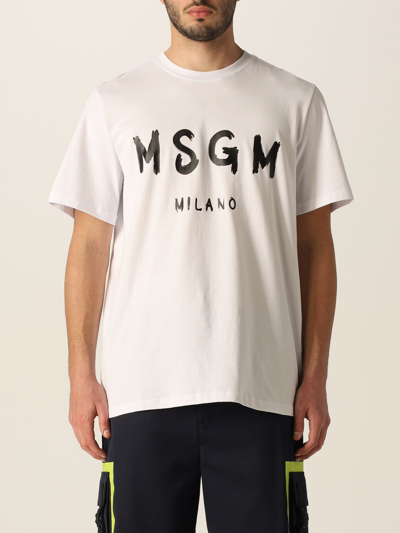 Shop Msgm Cotton T-shirt With Logo In White