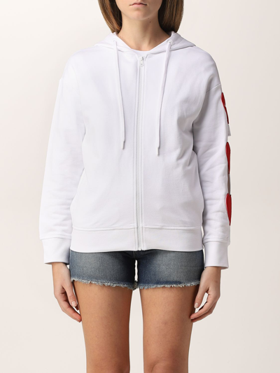 Shop Love Moschino Sweatshirt With Cut-out And Heart Patches In White
