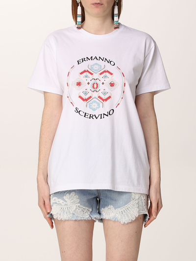 Shop Ermanno Scervino Cotton T-shirt With Print In White