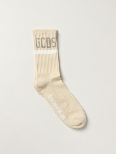 Shop Gcds Wear Milano  Socks With Inlaid Logo In Beige
