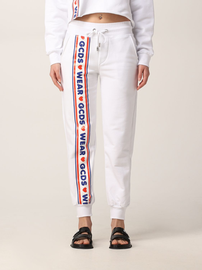 Shop Gcds Cotton Jogging Trousers With Band In White