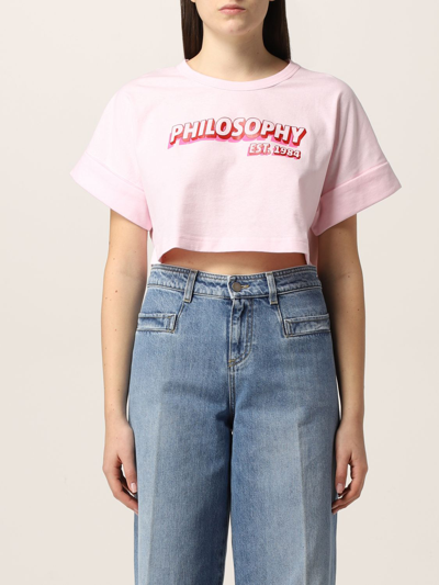 Shop Philosophy Di Lorenzo Serafini Cropped T-shirt In Pink