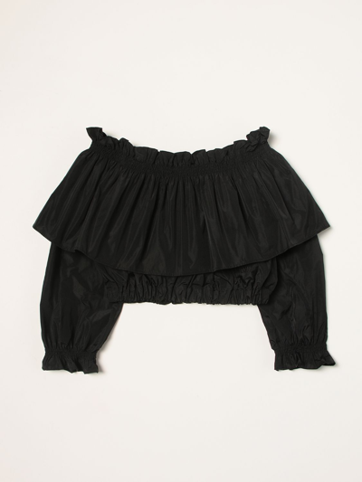 Msgm Teen Off-shoulder Cropped Blouse In Black