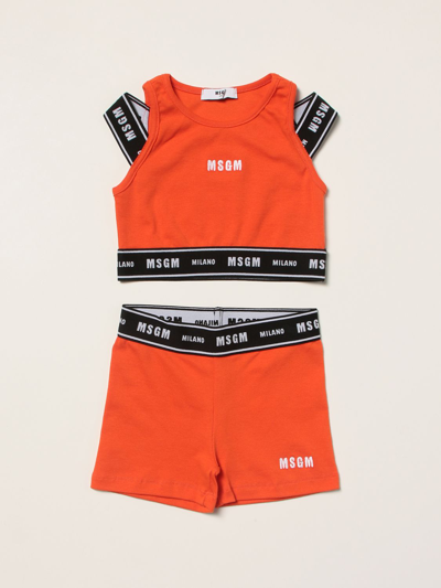 Shop Msgm Top + Shorts Set With Logo In Orange
