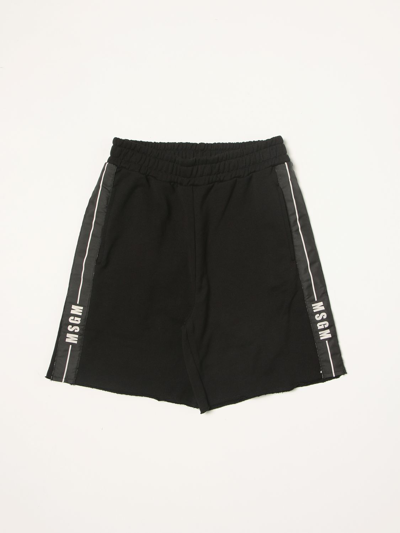 Msgm Black Bermuda Shorts With White Print In Black