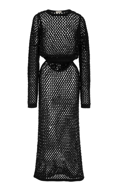 Shop Diotima Sade Crystal Mesh Midi Dress In Black