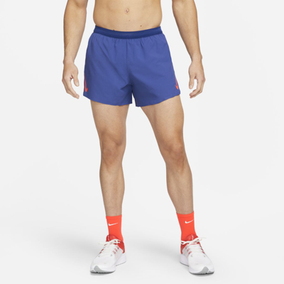 Shop Nike Men's Dri-fit Adv Aeroswift 4" Brief-lined Racing Shorts In Blue