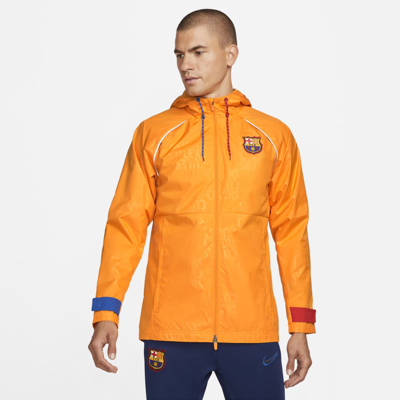 Shop Nike Men's  Fc Barcelona Awf Graphic Soccer Jacket In Orange