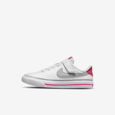 Shop Nike Court Legacy Little Kids' Shoes In White,pink Prime,kumquat,light Smoke Grey