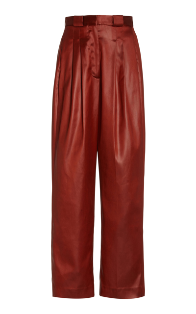 Shop Diotima Women's Pleated Chintz Satin Wide-leg Pants In Red