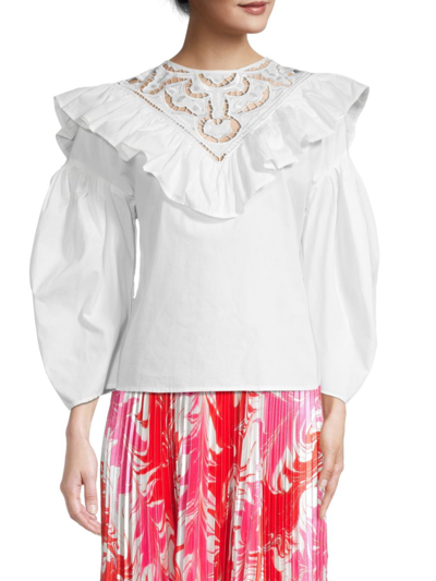 Shop Delfi Collective Women's Luella Ruffle-trim Blouse In White