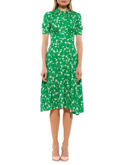 Shop Alexia Admor Women's Contrast-collar Flare Dress In Green Ditzy