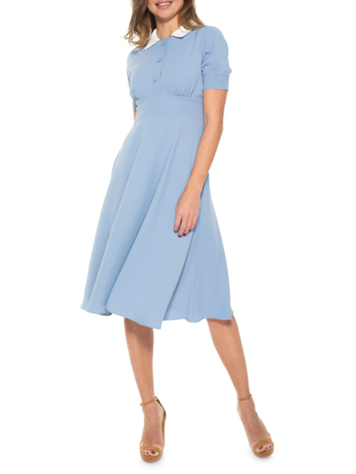 Shop Alexia Admor Women's Contrast-collar Flare Dress In Azure