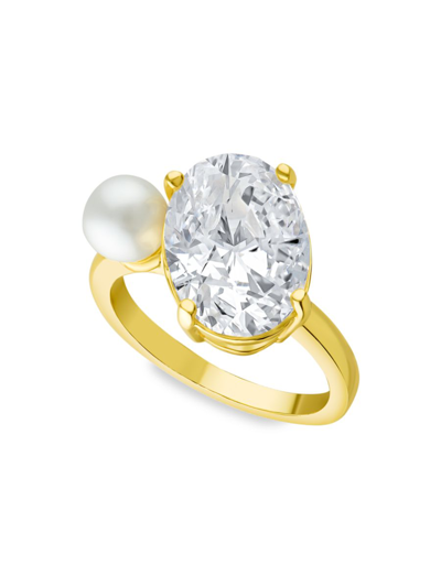 Shop Cz By Kenneth Jay Lane Women's Look Of Real 14k Goldplated, Cubic Zirconia & Pearl Ring In Neutral