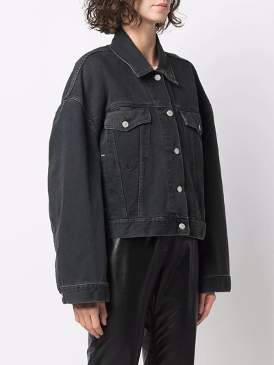 Shop Acne Studios Cropped Denim Jacket In Grey