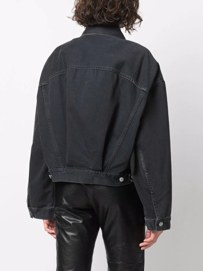 Shop Acne Studios Cropped Denim Jacket In Grey