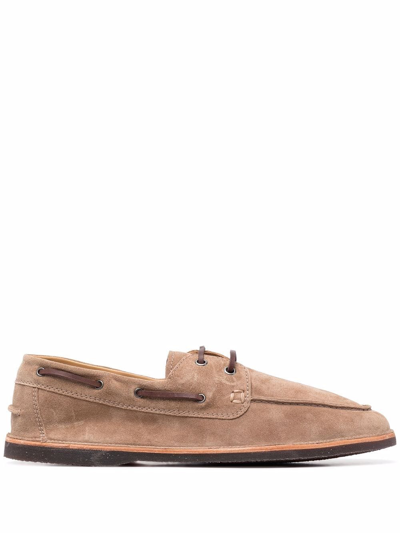 Brunello Cucinelli Lace-up Suede Loafers In Neutrals