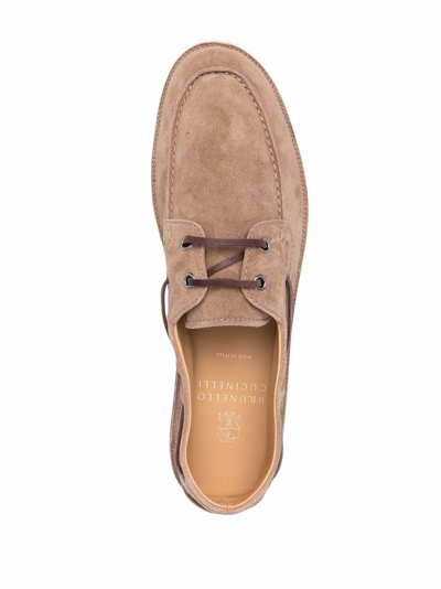 Brunello Cucinelli Lace-up Suede Loafers In Neutrals
