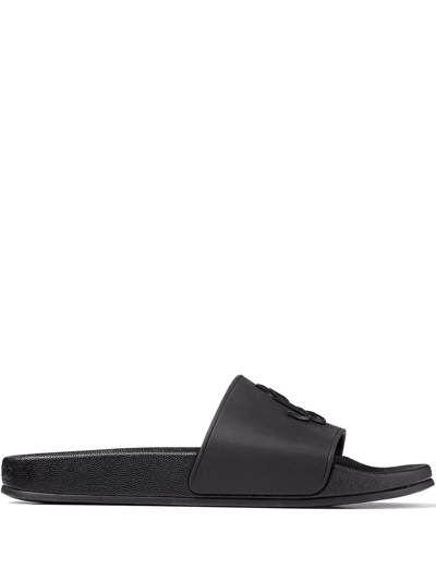 Shop Jimmy Choo Port Logo-plaque Slides In Black