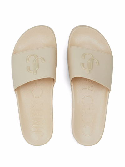 Jimmy Choo Port Logo-plaque Slides In Nude