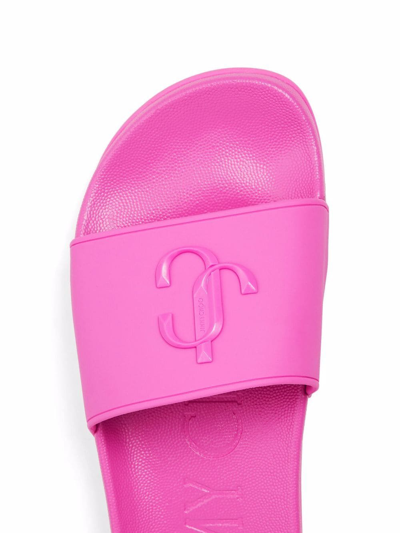Shop Jimmy Choo Port Logo-appliqué Slides In Pink