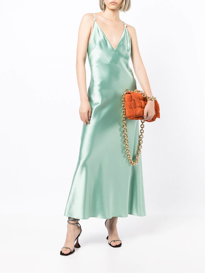 Shop Galvan V-neck Silk Slip Dress In Green
