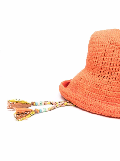 Shop Alanui Beach Break Crochet Hat In Orange